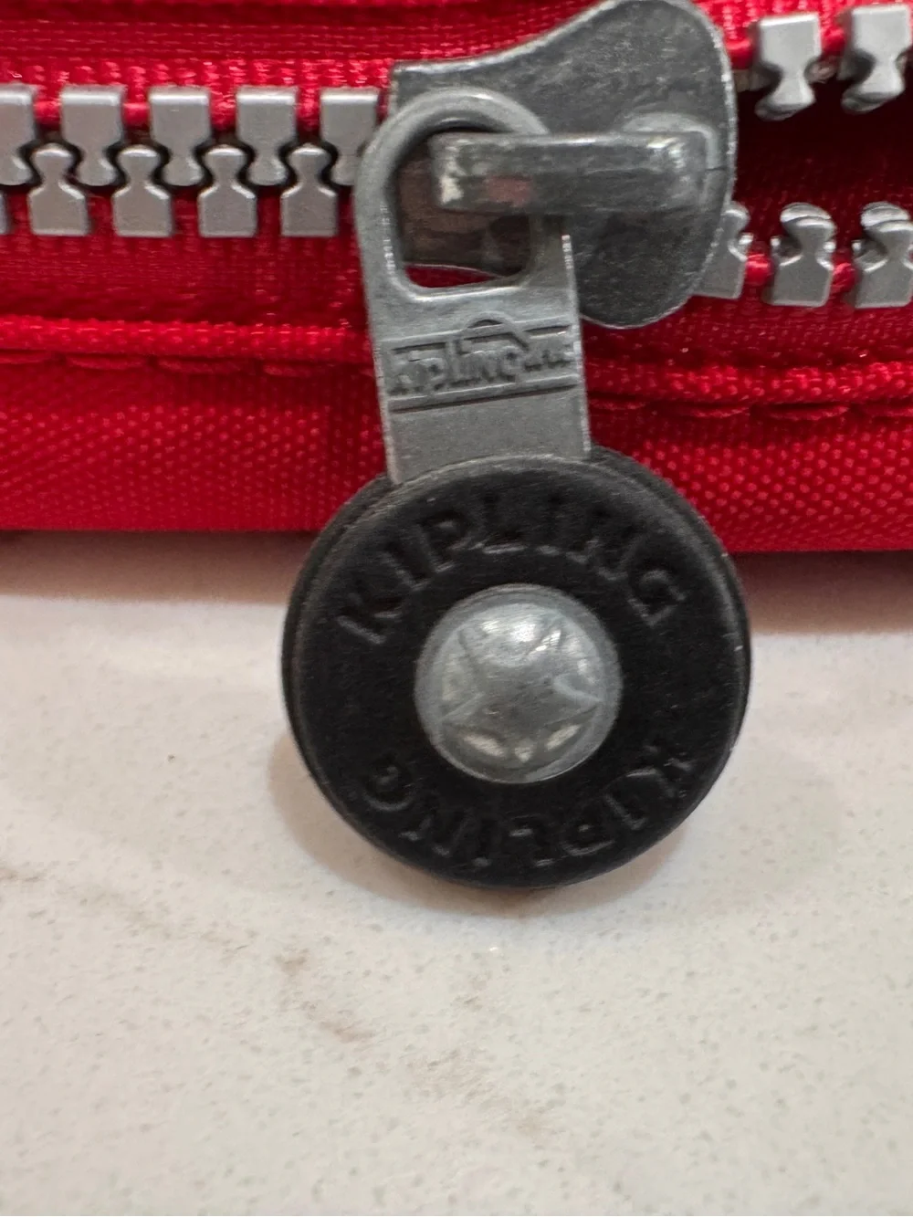 Kipling Red Nylon Pouch with Black Logo Pull